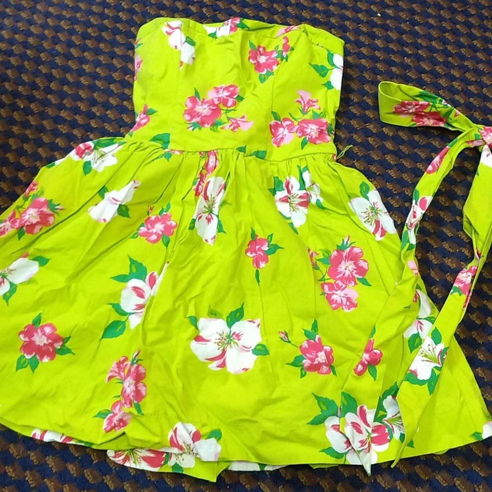 Green Floral Strapless Dress
